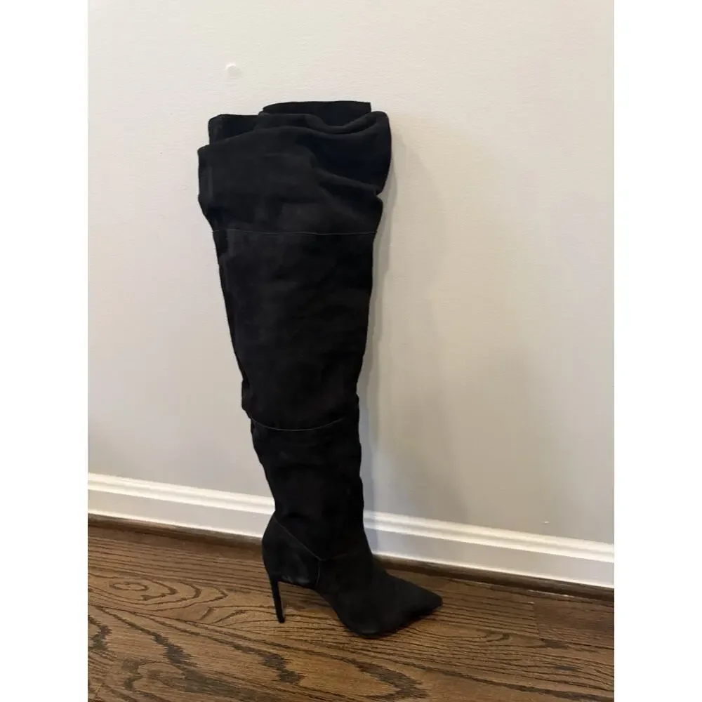 Schutz Ashlee Over The Knee Boots Black Suede Leather 8 NEW $238
